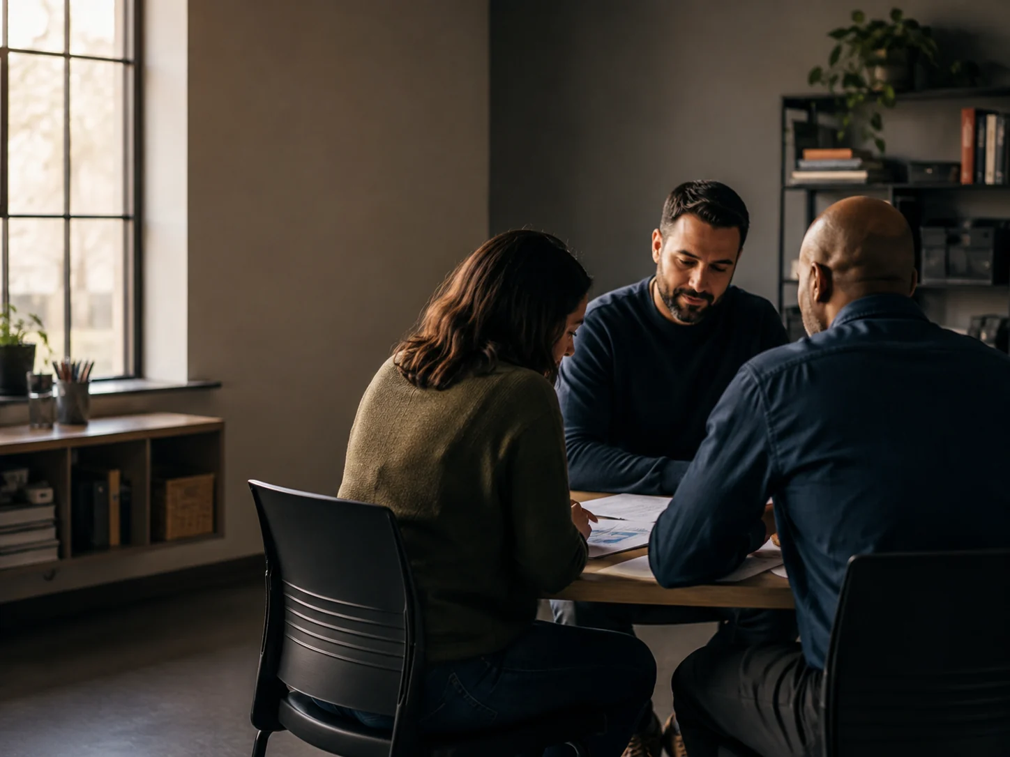 A small group reviewing a career development plan together